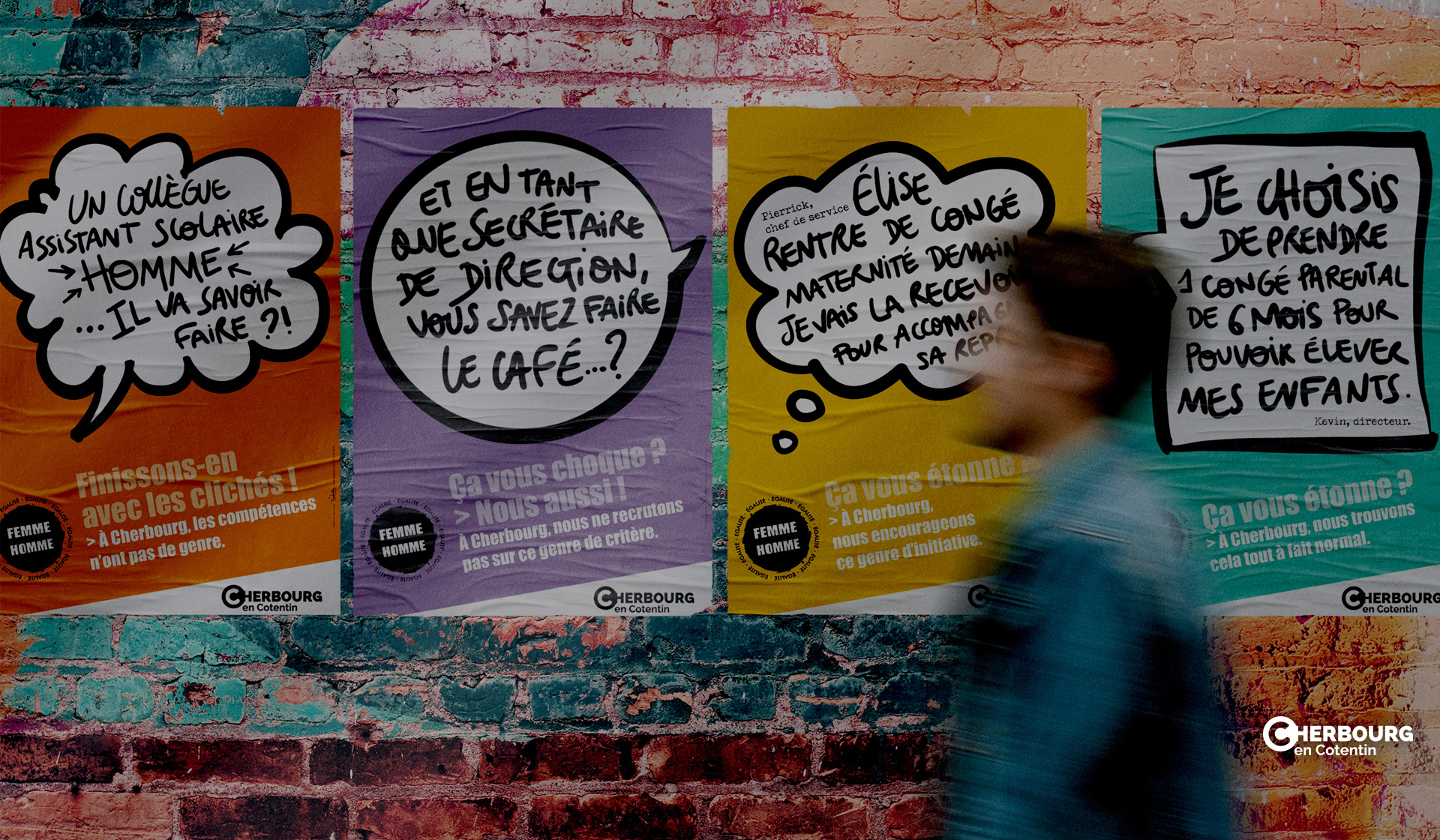 L'Embellie création graphique - Campagne de communication sur l'égalité femmes = hommes pour la Ville de Cherbourg
