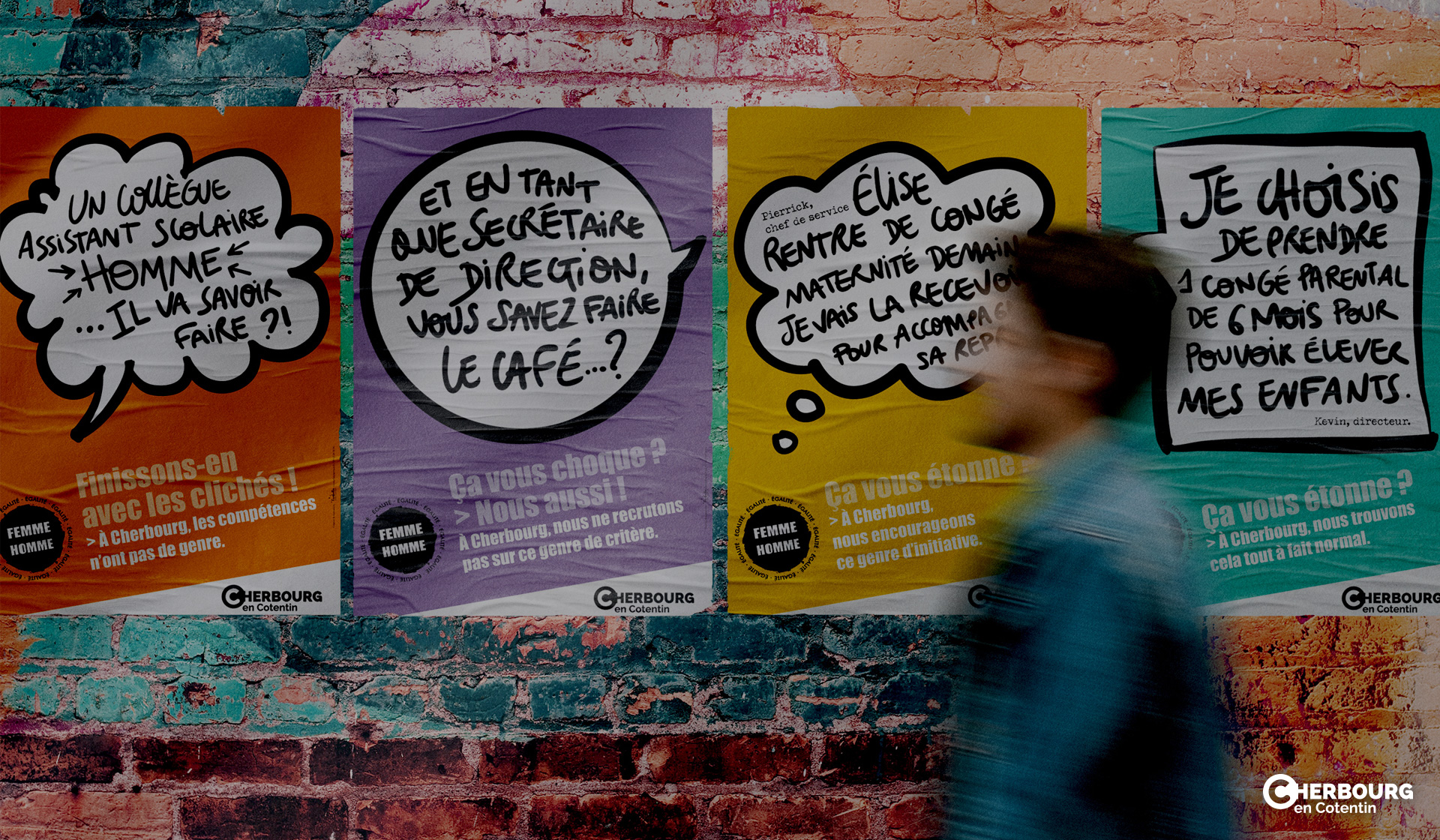 L'Embellie création graphique - Campagne de communication sur l'égalité femmes = hommes pour la Ville de Cherbourg