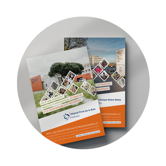 L'Embellie création graphique - Nouvelles plaquettes de recrutement pour l'Hôpital Privé de la Baie d'Avranches et mal Clinique Notre-Dame de Vire