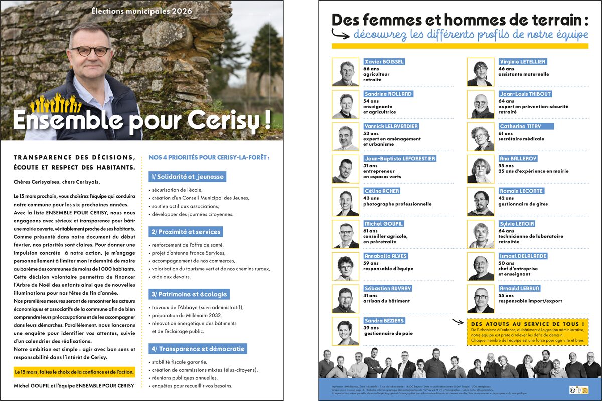 L'Embellie création graphique - supports de communication pour campagne électorale Ensemble pour Cerisy