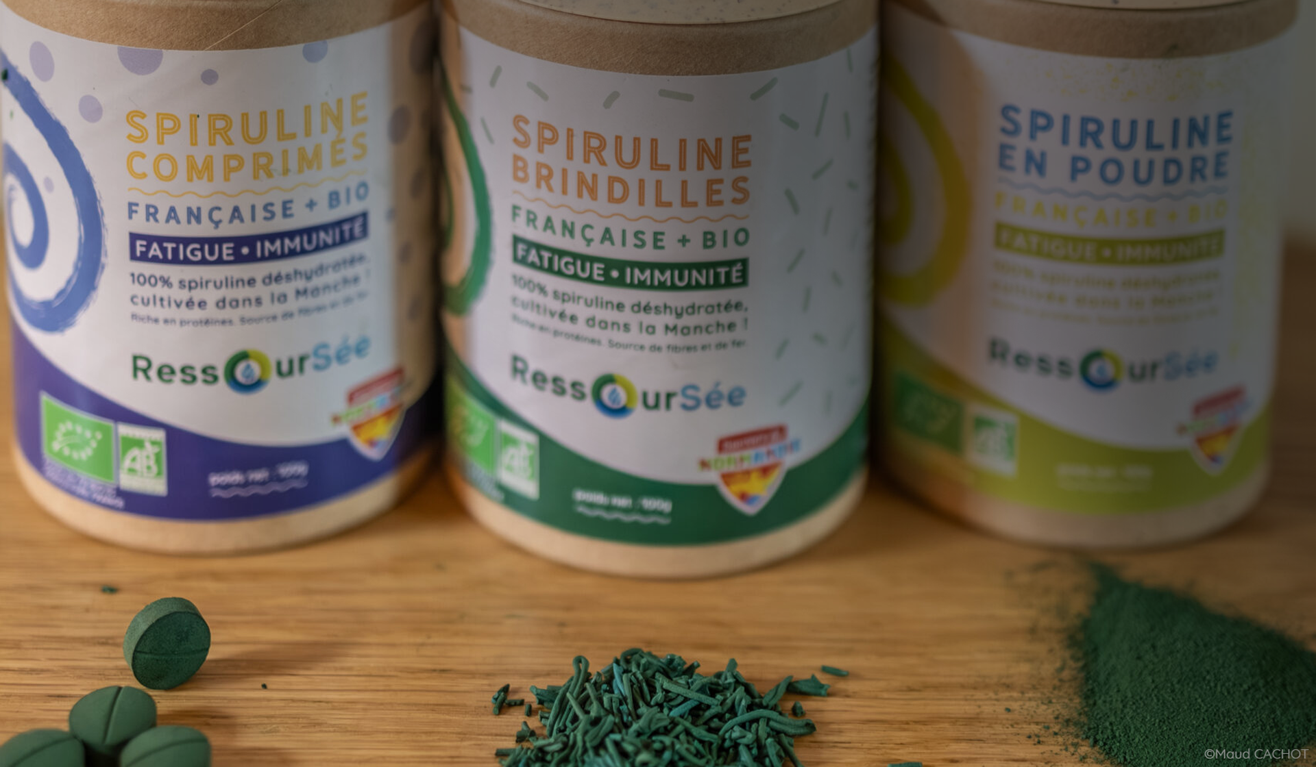 Étiquette produit alimentaire : refonte de la gamme de spiruline bio RessourSée, Sud Manche